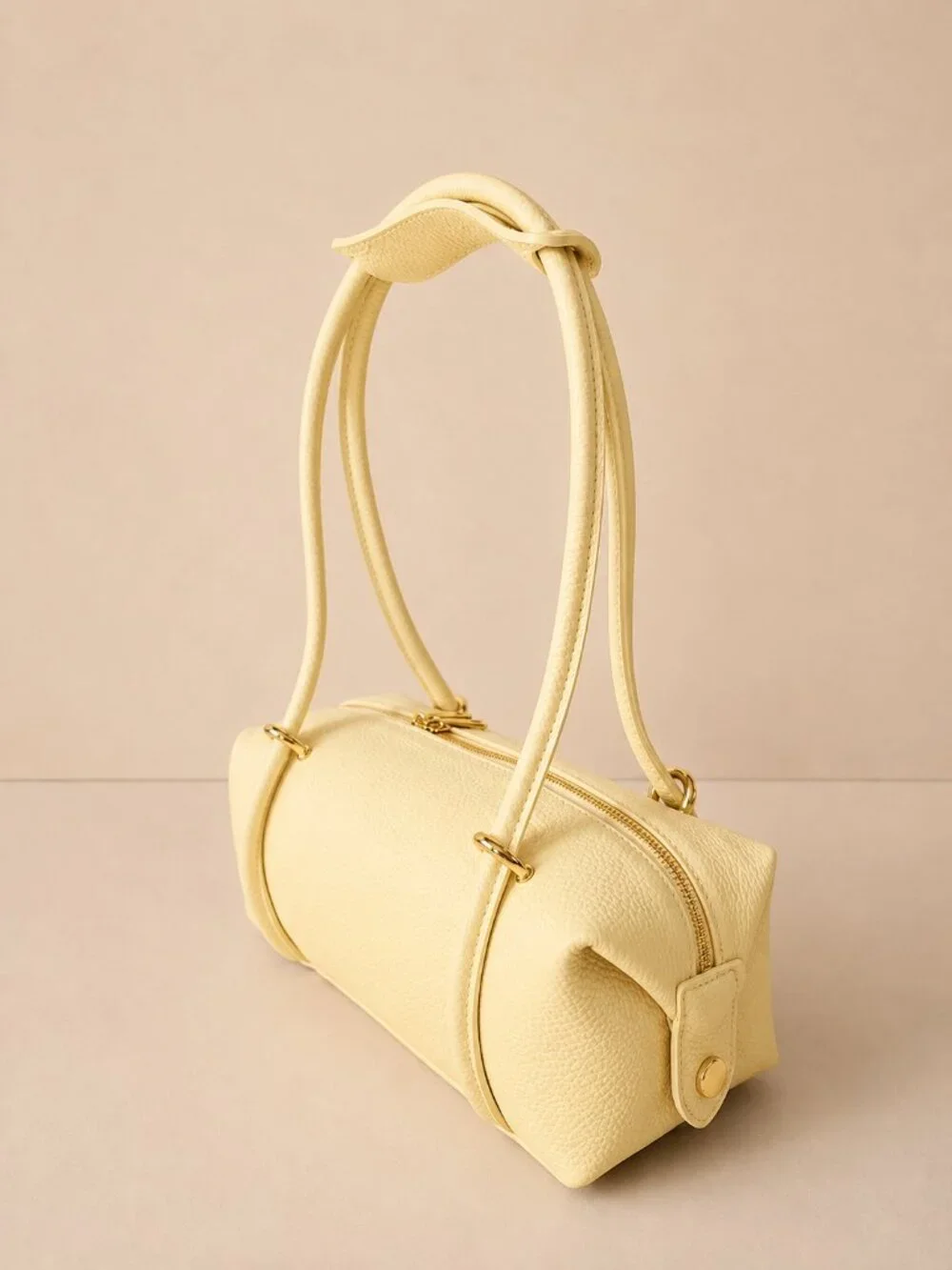 Italian Leather Barrel Bag, Butter Yellow East-West Shoulder Purse